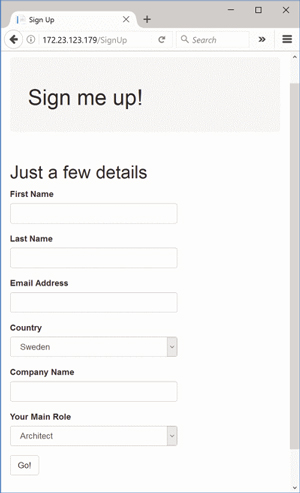 A Signup Page for a Site Running in Docker