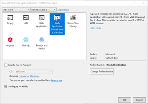 ASP.NET Core MVC Project Selection